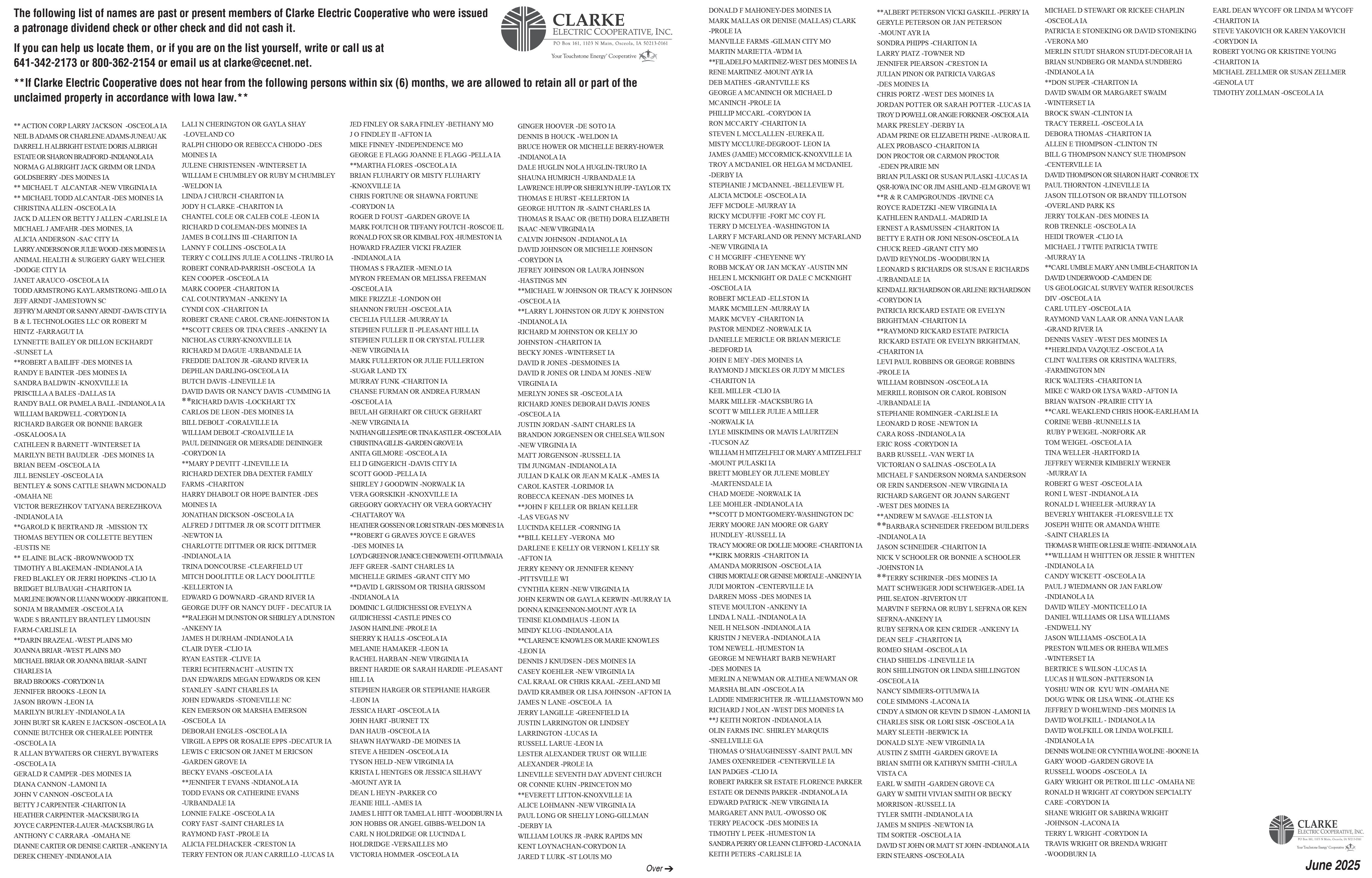 2025 Lost Member List